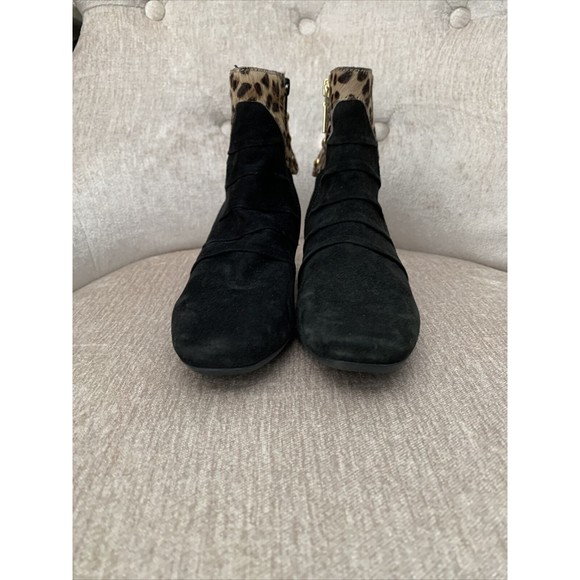 J. Renee Women’s Ankle Bootie Boots Zip Up Black w/ Cheetah Print Cuff Size 7 - Picture 4 of 7